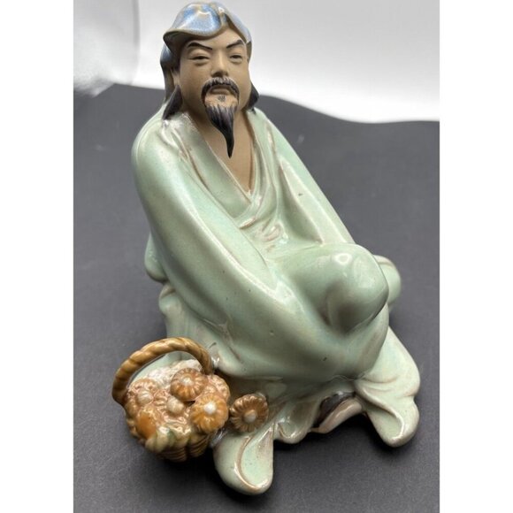VINTAGE CHINESE SHIWAN MUDMAN STATUE ELDER FIGURINE SITTING Rare - Picture 1 of 4
